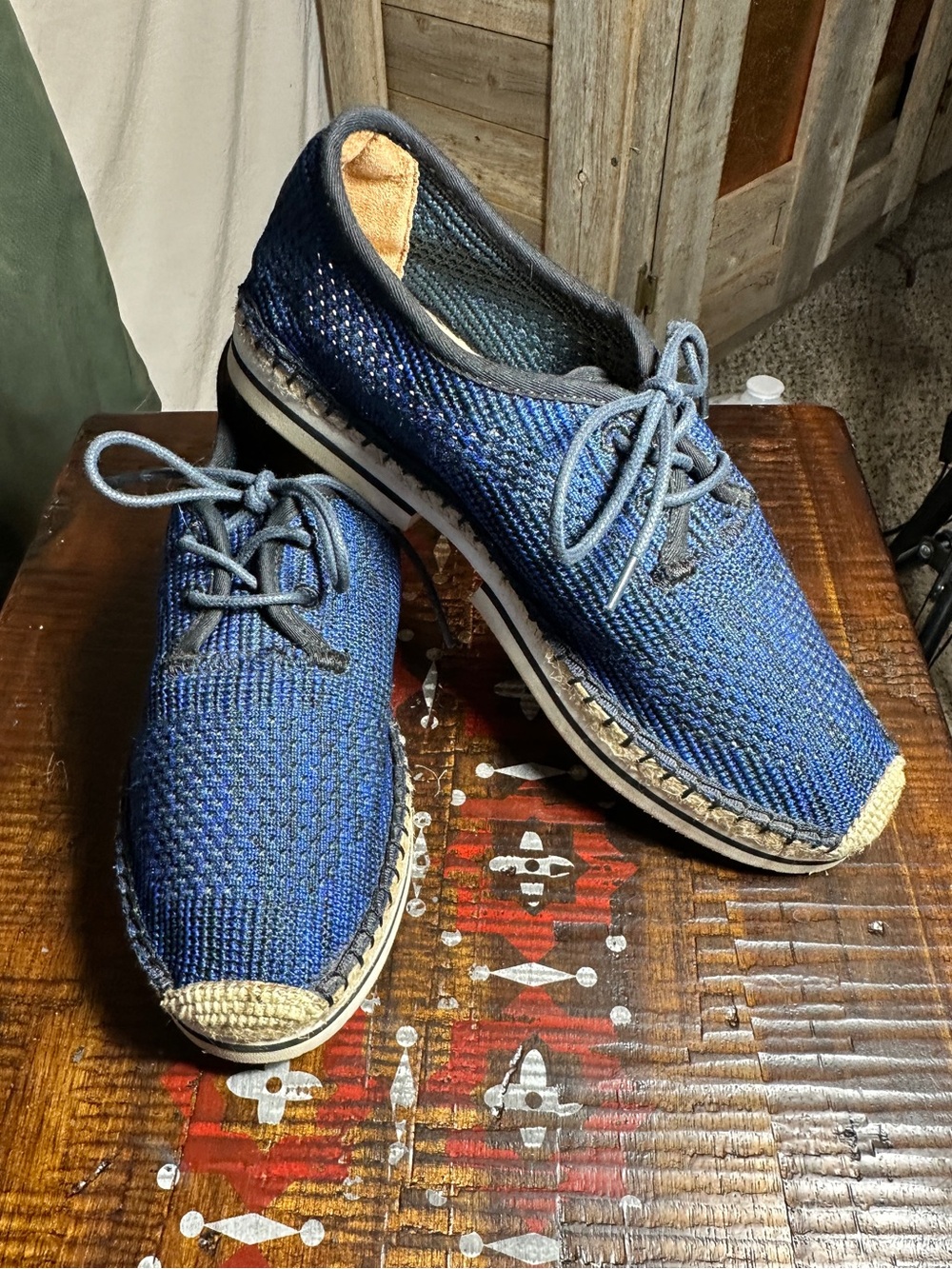 Jay & Mario Blue Knit Espadrille Women’s Lace-Up Shoes Casual Comfort 7.5W